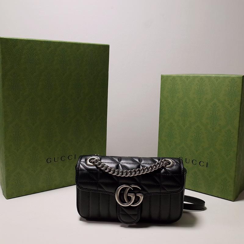 Gucci Chain Shoulder Bag 446744 Checkered Black